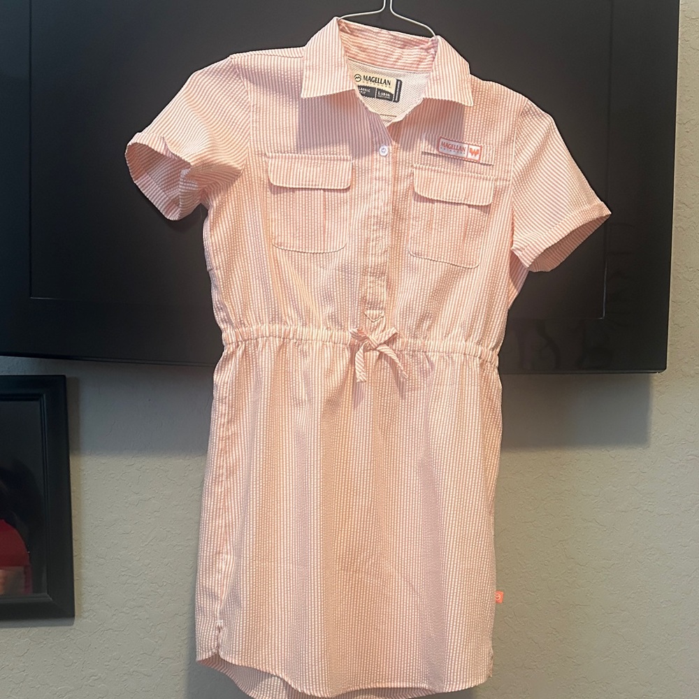 Magellan Whataburger Outdoors Girls Orange Striped Shirt Dress Size L
